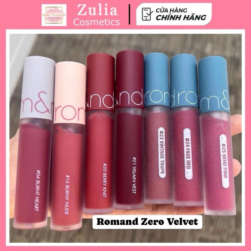 Son Kem Lỳ Romand Zero Velvet Tint mềm môi full màu Hàn quốc 05 06 23 24