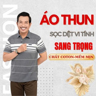 Áo Thun  Nam Trung  Niên Cho Bố Sọc Ngang Có Cổ Bẻ Có Túi- Áo Phông Trung Niên Big Size