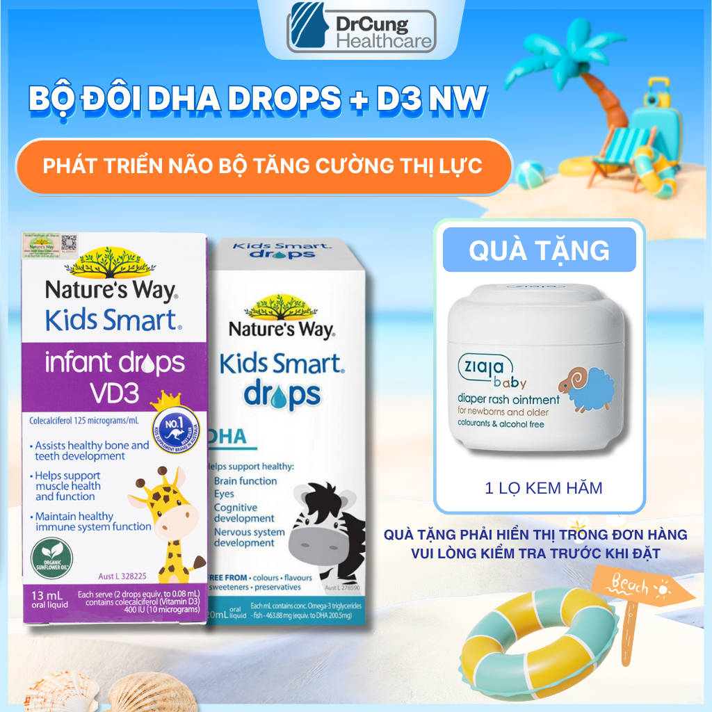 COMBO 2 HỘP DHA DROPS + D3 Thuần Hữu Cơ Cho Bé - Bổ Sung DHA, D3 Giúp Bé Thông Minh, Cao Lớn