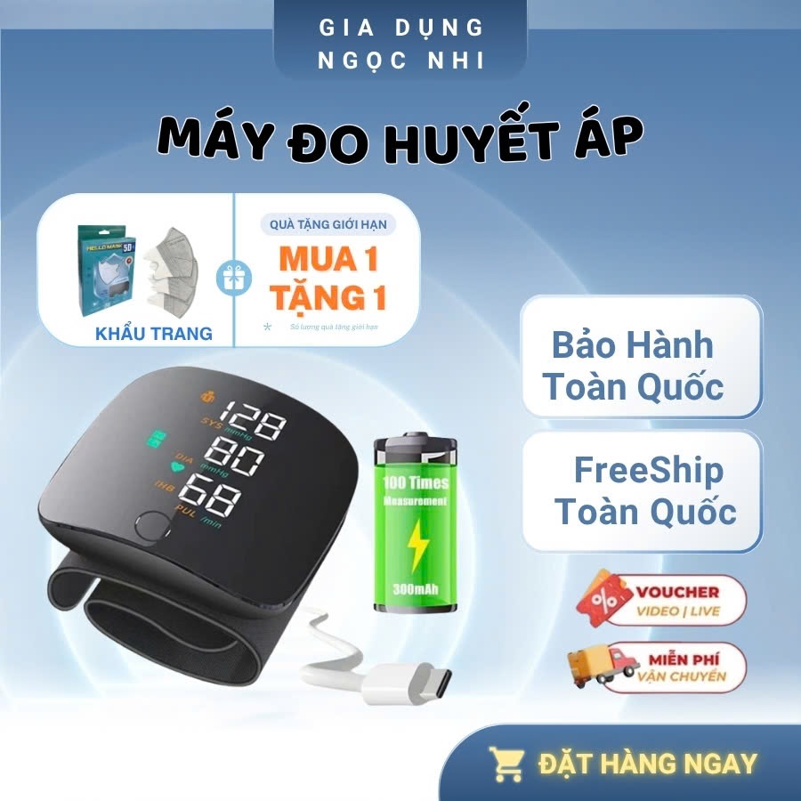 Máy Đo Huyết Áp Màn Hình LED, Thông Báo Kết Quả Bằng Tiếng Việt Thông Minh Sạc Pin