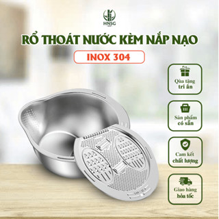  Rổ Inox 304 Có Nắp & Lưỡi Nạo Rửa Rau Vo Gạo Bào Củ Quả Thoát Nước Nhanh 