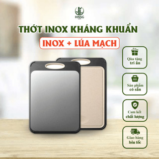 Thớt Kháng Khuẩn 2 Mặt Inox 304 và Lúa Mạch (40cm × 27cm × 1.4cm), An Toàn, Bền Bỉ, Đa Năng, Tiện dụng