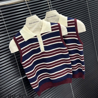 𝑾𝑮𝑾𝑬• Áo len polo sát nách kẻ màu 5970 hàng QC wgwe freesize