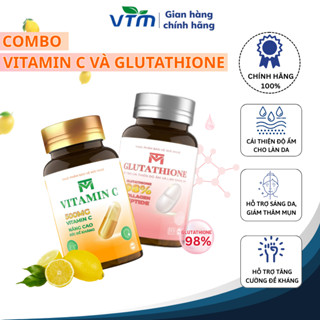 Combo viên uống VTM Vitamin C và Glutathione hỗ trợ làm trắng da, đẹp da, mờ thâm tăng cường sức đề kháng