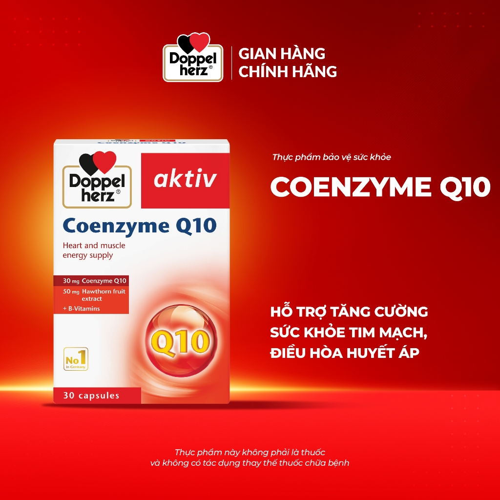 Viên uống Doppelherz Coenzyme Q10 hỗ trợ bổ tim mạch, điều hòa huyết áp (Hộp 30 viên)