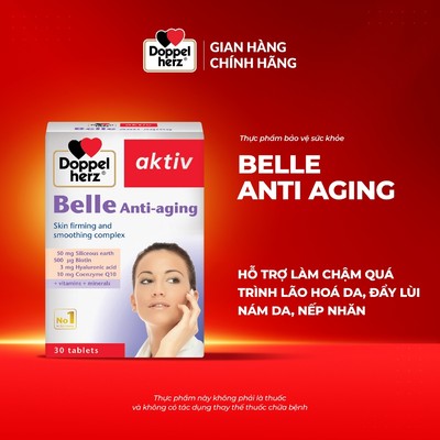 Viên uống đẹp da Doppelherz Belle Anti Aging hỗ trợ làm chậm quá trình lão hoá da, đẩy lùi nám da, nếp nhăn (Hộp 30v)
