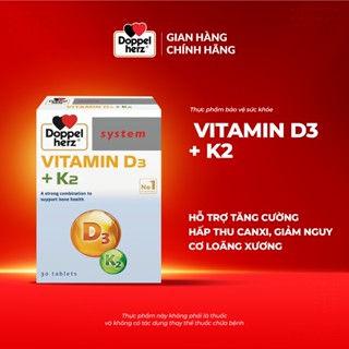 Viên uống D3 K2 Doppelherz Vitamin D3 + K2 hỗ trợ tăng cường hấp thu canxi, giảm nguy cơ loãng xương (Hộp 30 viên)