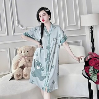 Đầm Ngủ Sơ Mi Dài Tay LALAVA  chất liệu lụa satin LALAVASM24