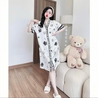  Sơ Mi Đầm Ngủ Sơ Mi Dài Tay LALAVA  chất liệu lụa satin LALAVASM24 