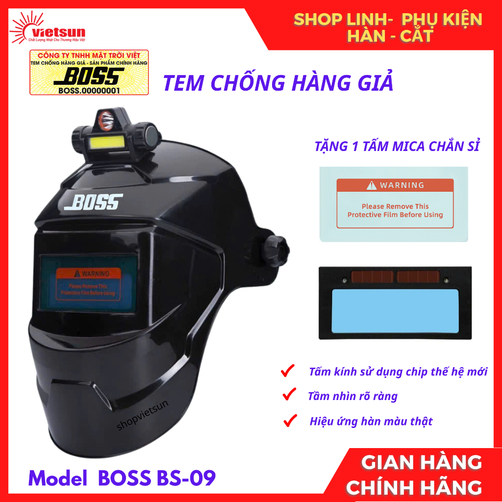 Mặt nạ hàn điện tử tự động loại có đèn BOSS - BS 09