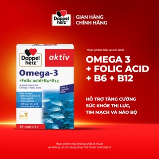 Viên dầu cá Doppelherz Omega 3 + Folic acid + B6 + B12 hỗ trợ tăng cường thị lực, tim mạch và não bộ (Hộp 30 viên)