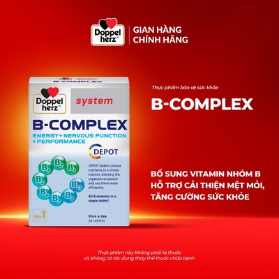 Viên uống Vitamin nhóm B Doppelherz B-Complex bổ sung năng lượng, cải thiện mệt mỏi, tăng cường sức khỏe (Hộp 30 viên)