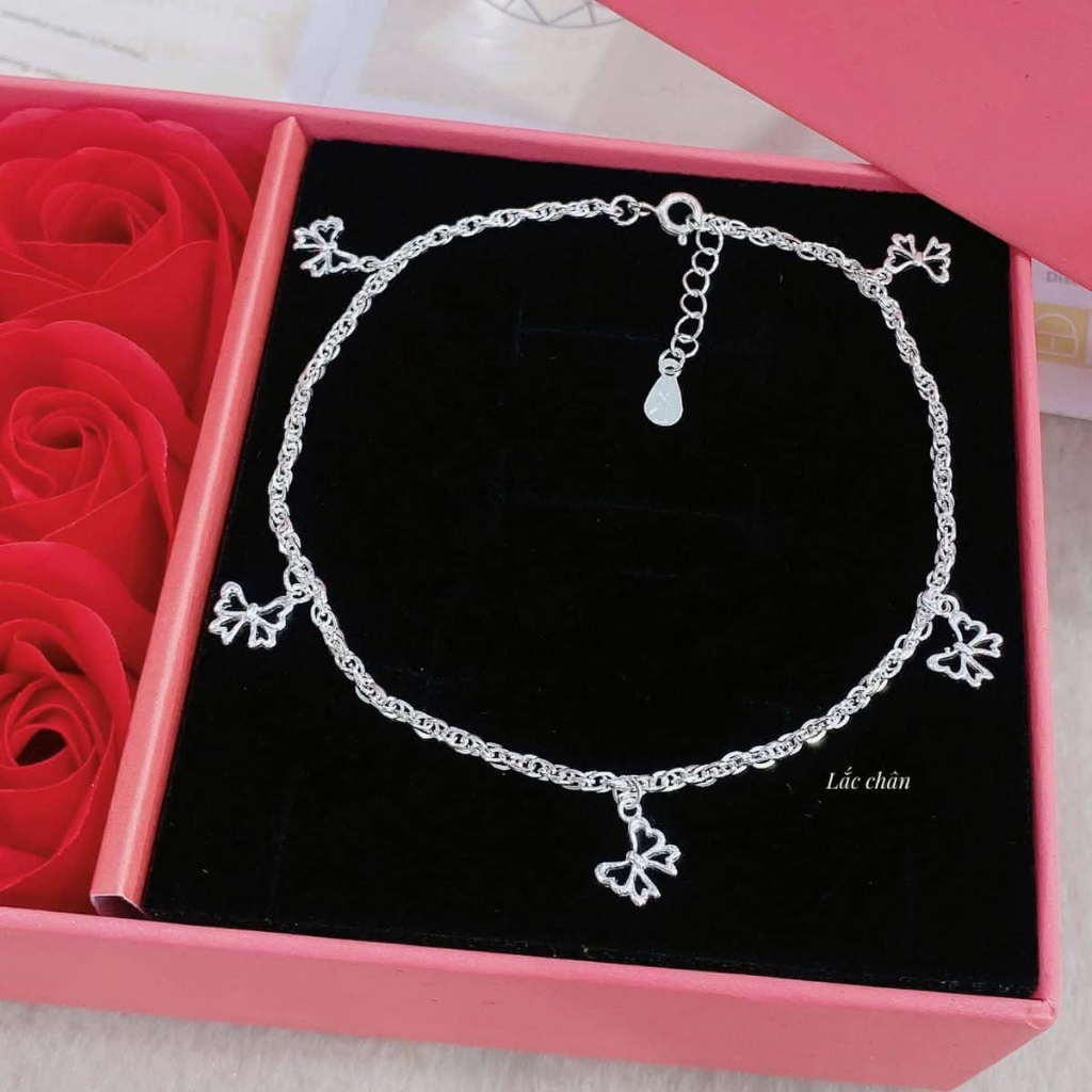 Lắc chân bạc ta bản dây xoắn dày dặn mix lá