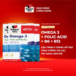 Combo 03 hộp viên uống dầu cá tăng cường thị lực, tim mạch, não bộ Doppelherz Omega 3 + Folic acid + B6 + B12 (Hộp 30v)