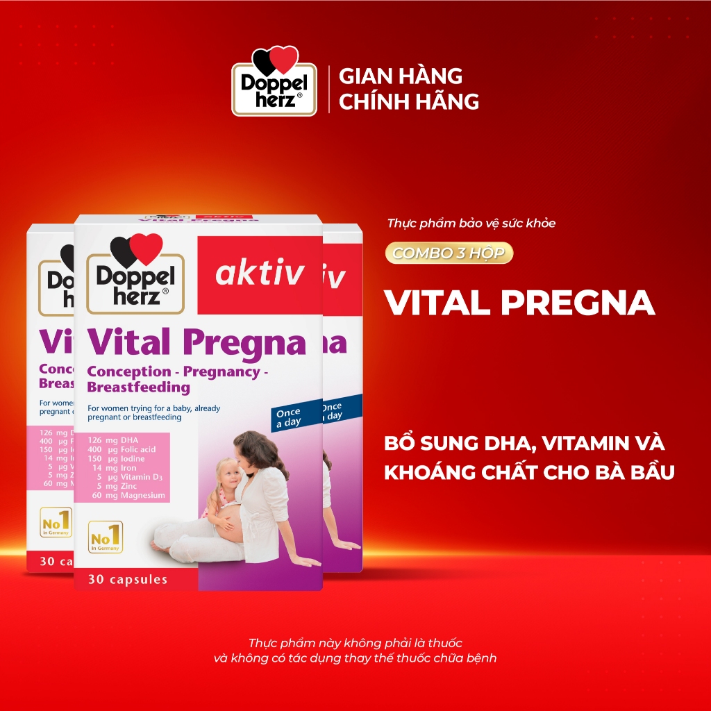 Combo 03 hộp viên uống bổ sung Vitamin và khoáng chất cho bà bầu Doppelherz Aktiv Vital Pregna (03 h