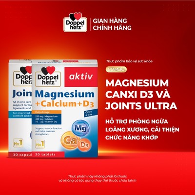 Bộ đôi bổ sung Canxi phòng ngừa loãng xương, cải thiện chức năng khớp Doppelherz Magnesium Canxi D3 + Joints Ultra