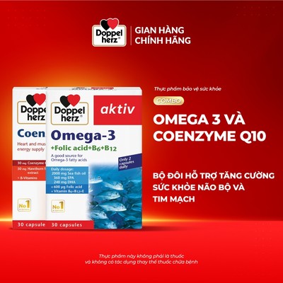 Bộ đôi tăng cường sức khỏe não bộ và tim mạch Doppelherz Omega 3 + Coenzyme Q10 (02 hộp 30 viên/hộp)