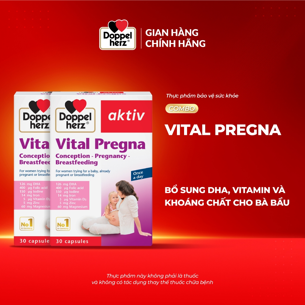 Combo 02 hộp viên uống bổ sung Vitamin và khoáng chất cho bà bầu Doppelherz Aktiv Vital Pregna (02 h