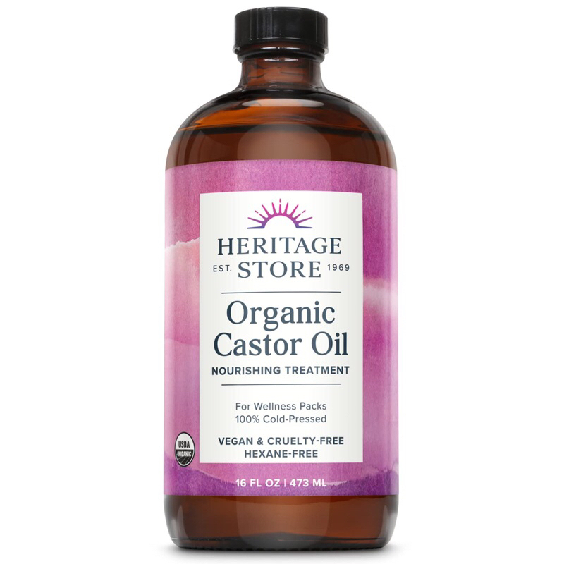 Dầu thầu dầu hữu cơ Organic Castor oil Heritage Store 473ml USA