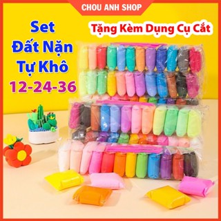  Đất Sét Đất Nặn Tự Khô Set 12-24-36 Màu Siêu Nhẹ Không Dính Tay An Toàn Tự Khô Kèm Dụng Cụ 