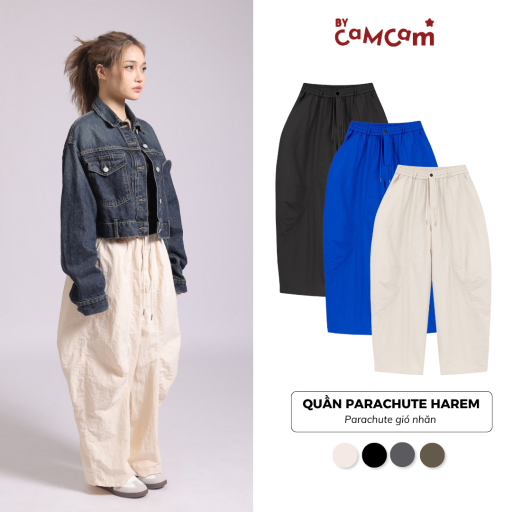 Quần Parachute Harem 𝑩𝒚𝒄𝒂𝒎𝒄𝒂𝒎 Dáng Thụng Vintage Quần Dài Dễ Vận Động Nhật Bản QTD003 | BigBuy360 - bigbuy360.vn