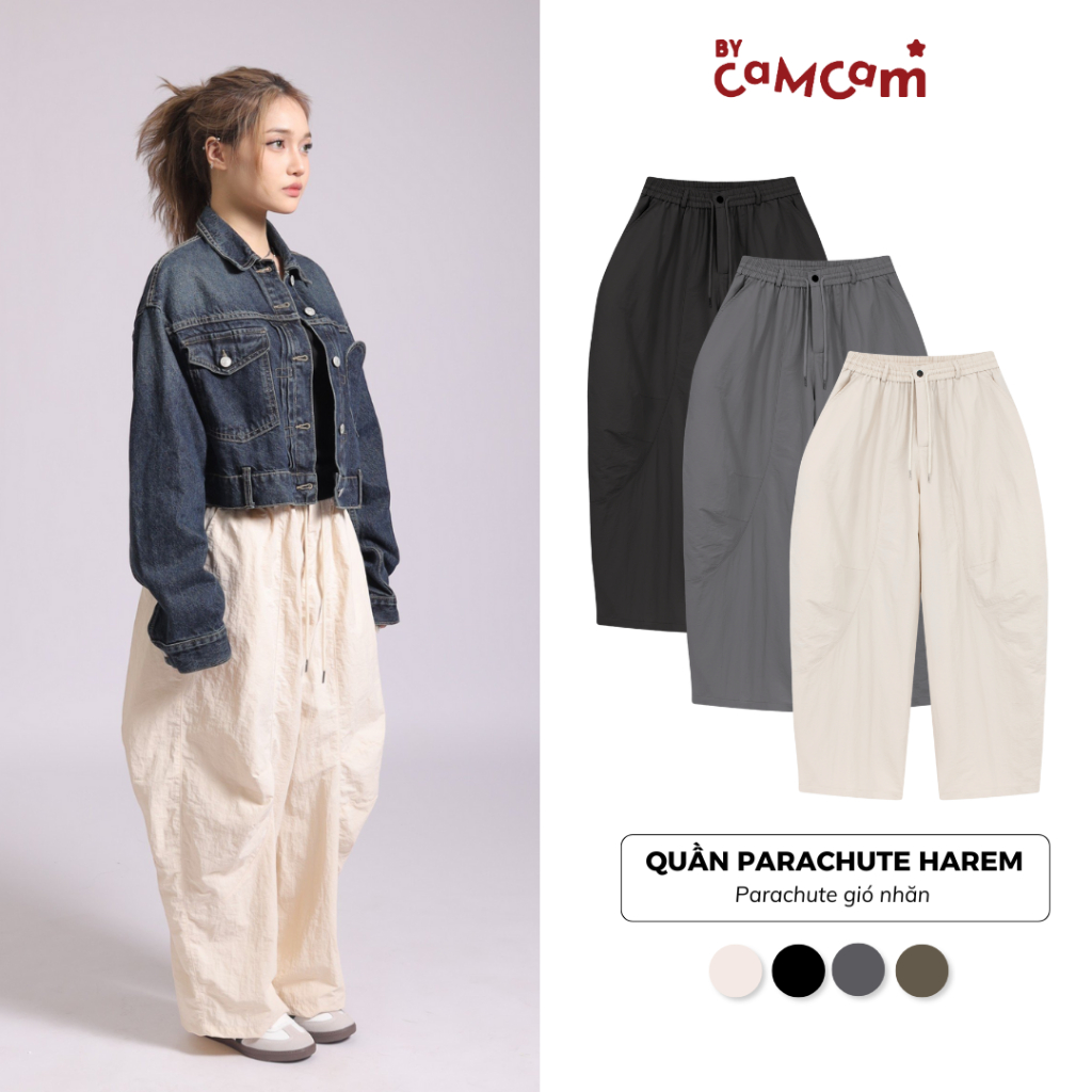 Quần Parachute Harem 𝑩𝒚𝒄𝒂𝒎𝒄𝒂𝒎 Dáng Thụng Vintage Quần Dài Dễ Vận Động Nhật Bản QTD003 | BigBuy360 - bigbuy360.vn