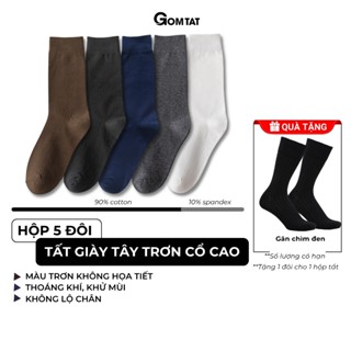  Hộp 5 đôi tất trơn nam cổ cao công sở GOMTAT cao cấp đi giày tây sợi cotton hút ẩm - HOT-1803-CB5 