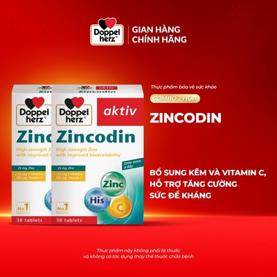 Combo 02 hộp viên uống bổ sung kẽm và vitamin C, hỗ trợ tăng cường sức đề kháng Doppelherz Zincodin (Hộp 30 viên)