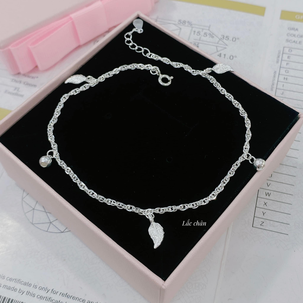 Lắc chân nữ mix bi và lá dày dặn bạc ta