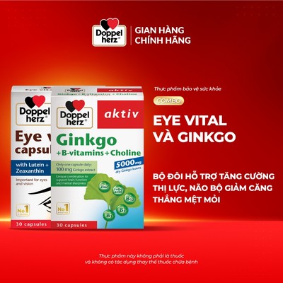 Bộ đôi tăng cường thị lực, não bộ giảm căng thẳng mệt mỏi Doppelherz Eye Vital + Ginkgo (02 hộp, 30 viên/hộp)