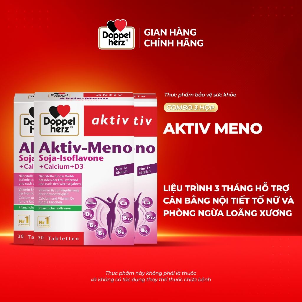 Combo 03 hộp viên uống cân bằng nội tiết tố Doppelherz Aktiv Meno (03 hộp, 30 viên/hộp)