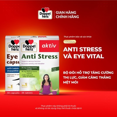 Bộ đôi tăng cường thị lực, giảm căng thẳng mệt mỏi Doppelherz Anti Stress và Eye Vital  (02 hộp, 30 viên/hộp)