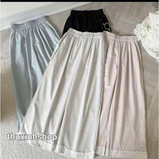 quần ống xuông ren gấu vải kaki gió mềm nhẹ  cạp chun lưng cao6365