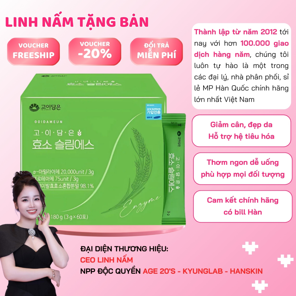 Enzyme giảm cân Hàn Quốc Goidameun hộp 60 gói, Bột giảm cân Hàn Quốc không tác dụng phụ, Linh Nấm Sk