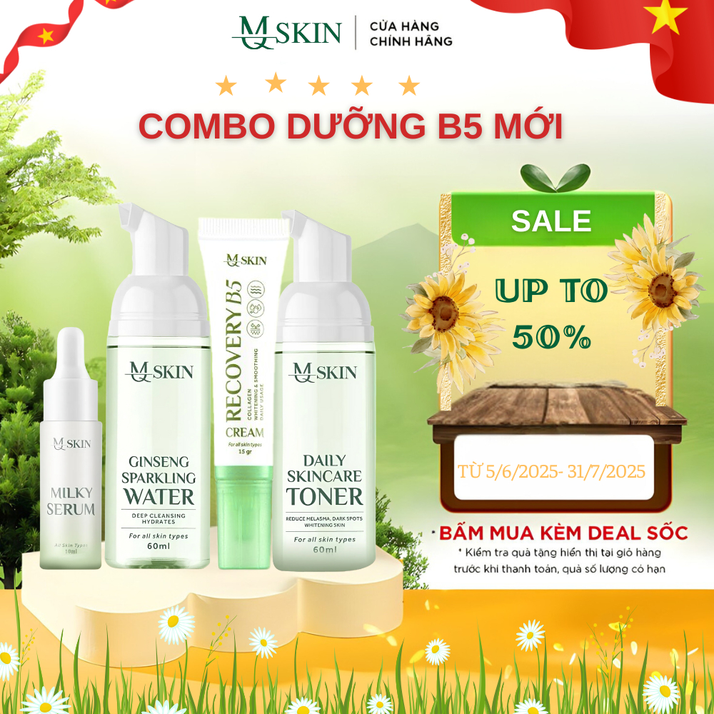 Combo 4 Món Phục Hồi B5 MQ SKIN ( Toner, Nước Tẩy Trang, Serum Sữa, Kem B5 )