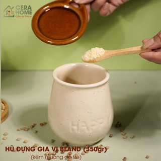 Set 1 Hũ Gốm Đựng Gia Vị Bland | Nắp Sứ Men Bóng, Kèm Muỗng Gỗ Decor Bếp Phong Cách Nhật Bản