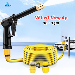 Bộ vòi xịt tăng áp rửa xe Zenlife áp lực cao, dây dài 10-15m vòi tưới cây vệ sinh sân vườn nhiều chế độ