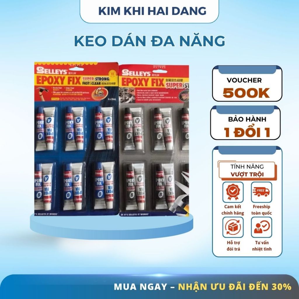 Keo dán đa năng 2 thành phần Epoxy Fix - 1 cặp 2 típ keo dán (gắn) sắt 2 thành phần AB EPOXY FIX SEL