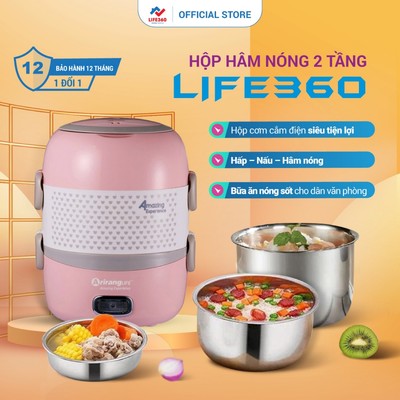 Hộp Cơm Điện Văn Phòng 2 Tầng Life360 EL-ALS263 (Hồng)- Hộp Cơm Cắm Điện Hâm Nóng, Nấu Chín, 3 Khay Inox 304, Chính Hãng