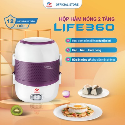 Hộp Cơm Cắm Điện Đa Năng Life360 3 Khay - Nấu, Hấp, Hâm Nóng Bữa Trưa Văn Phòng, Inox 304 An Toàn, Chống Tràn Chính Hãng