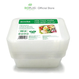 Hộp thực phẩm tròn/chữ nhật Biohome 650ml - 1000ml_Bộ 10/lốc_Hộp lò vi sóng_Mang đi tiện lợi