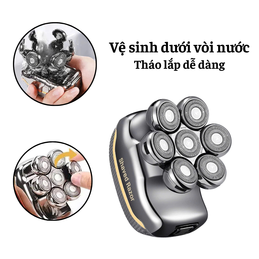 Máy cạo râu 7D Laken cạo râu, cạo đầu đa năng cạo sạch ôm sát mặt không gây đau rát, chống nước IPX7 dễ dàng vệ sinh