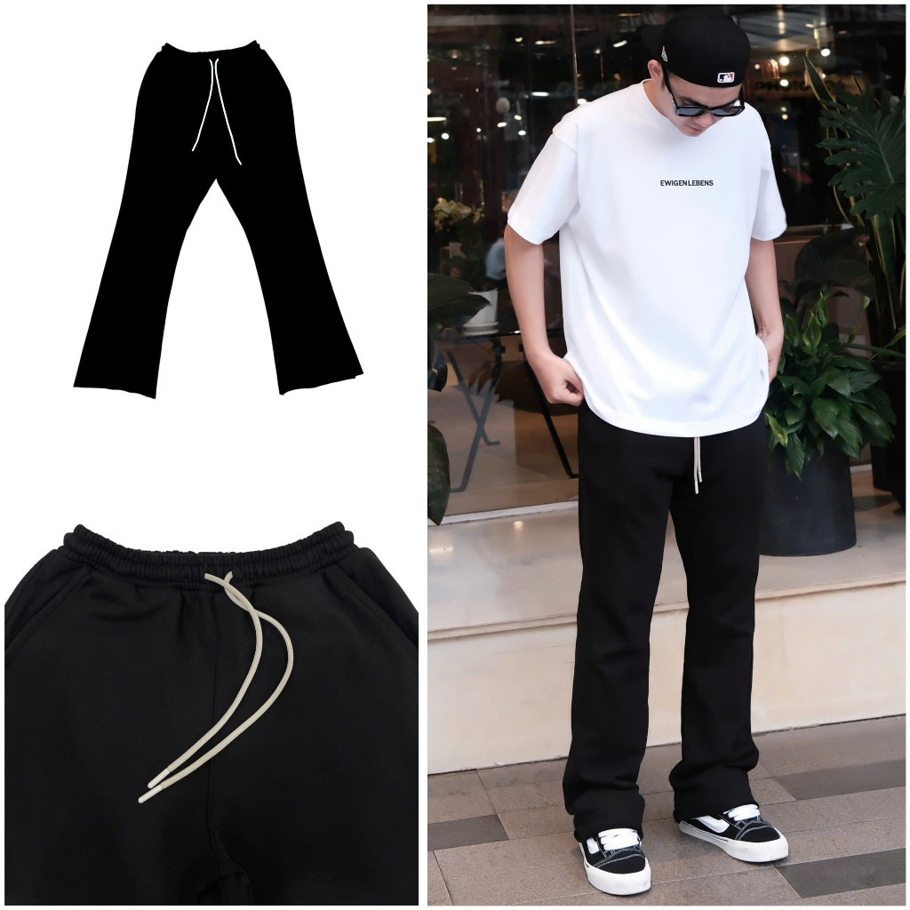 Quần dài nam nữ vải nỉ thun chân cua SWEATPANTS EWIGEN màu ĐEN , form hơi ôm gối ống quần loe nhẹ ph
