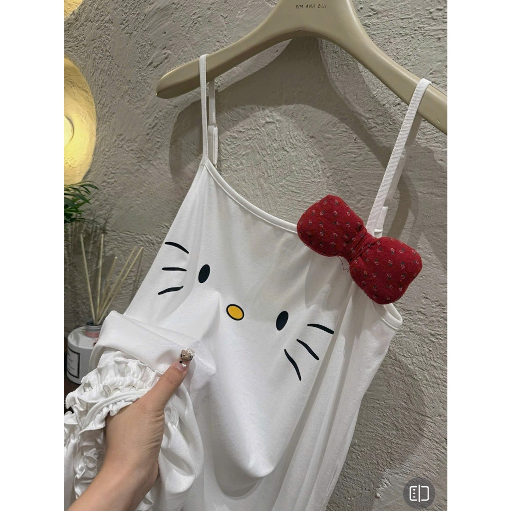 Đầm Ngủ Dễ Thương Hình Mèo Kitty - Váy Ngủ Dáng Suông 2 Dây Chất Cotton Mềm Mịn, Mát Mẻc | BigBuy360 - bigbuy360.vn