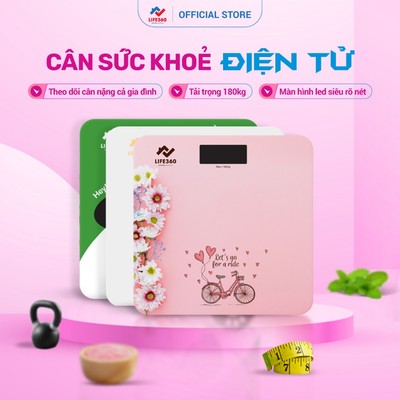 Cân Điện Tử Sức Khỏe Life360 - Cân Sức Khỏe Mini Mặt Kính Cường Lực, Tải Trọng 180kg, Cảm Biến Nhạy - Chính Hãng