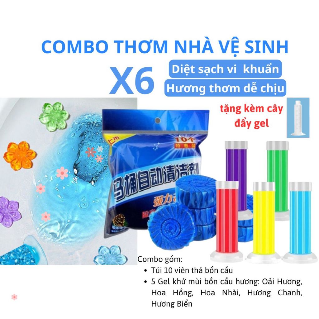 Gel khử mùi bồn cầu COMBO THƠM GỒM 5 CÂY Gel thơm làm sạch và viên thả bồn cầu khử mùi vệ sinh  KABA