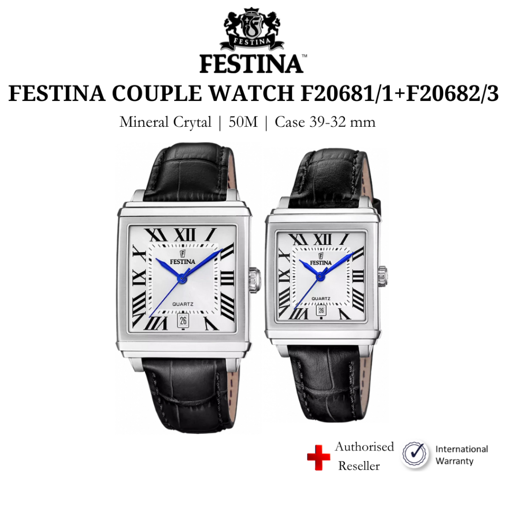 Đồng Hồ Đôi Festina Watch F20681/1 + F20682/3 thời trang classic, chống nước cao cấp, chính hãng Thụ