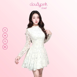 Đầm Tiểu Thư Dài Tay Ren Hoa Trắng CloudyPink Thiết Kế Kín Đáo Thanh Lịch Cho Nàng Thơ V16