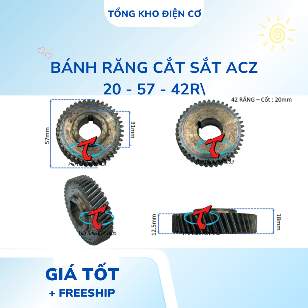 Nhông/ bánh răng máy cắt sắt ACZ/ IOK cốt 20 đường kinh 57 42 răng huyền
