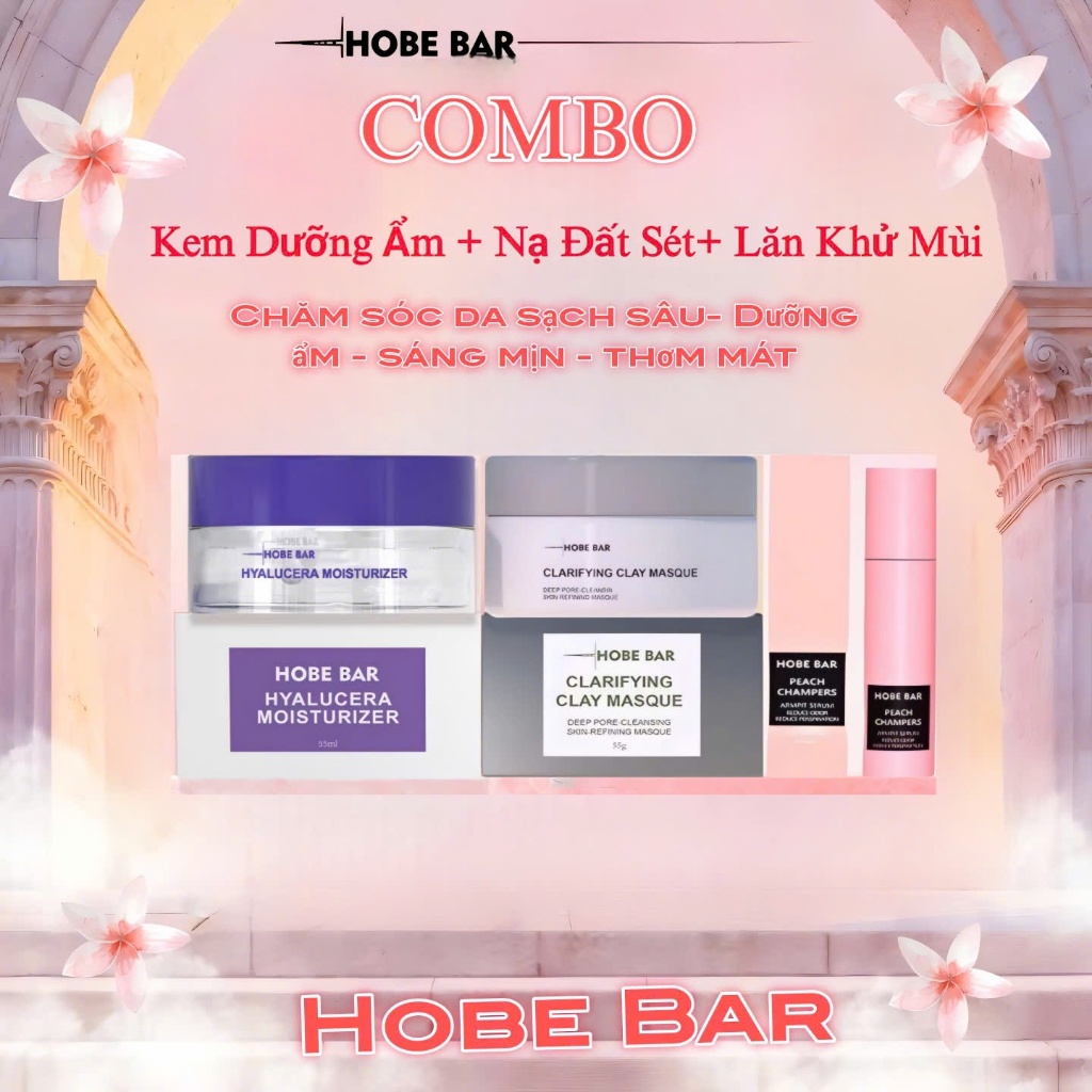 Combo Kem Dưỡng Ẩm + Mặt Nạ Đất Sét + Lăn Khử Mùi Hobe Bar